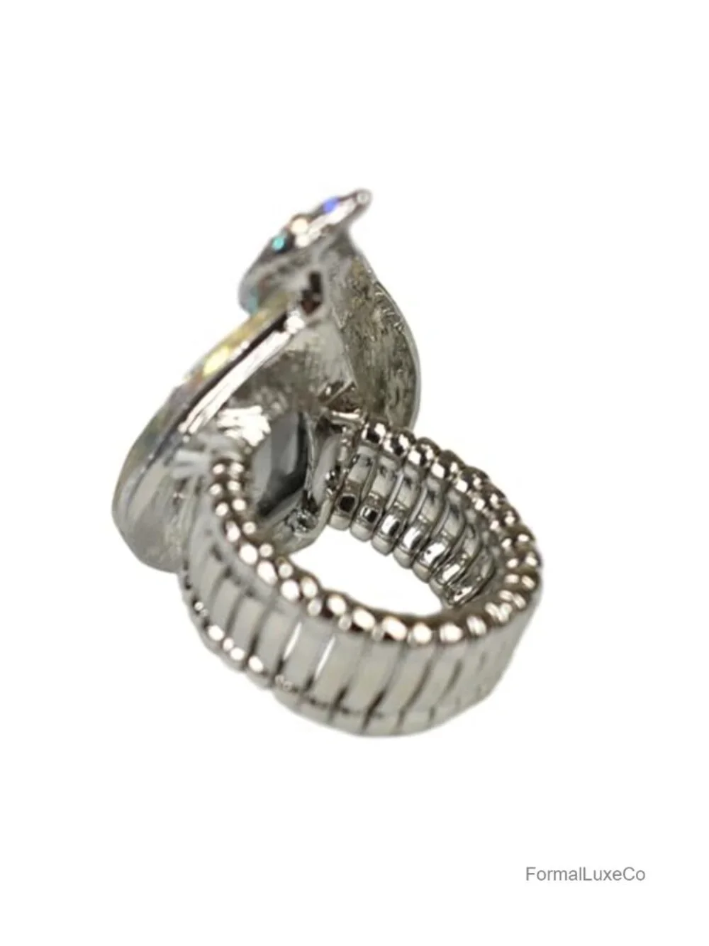Adjustable Cocktail Statement Ring Teardrop Aurora Borealis
